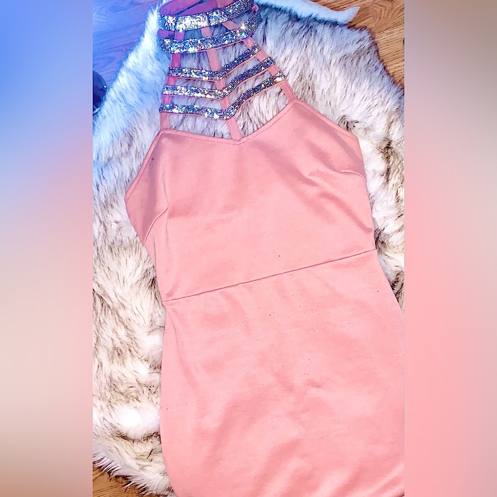 REVAMPED 🩶Diamond Halter Pink Dress